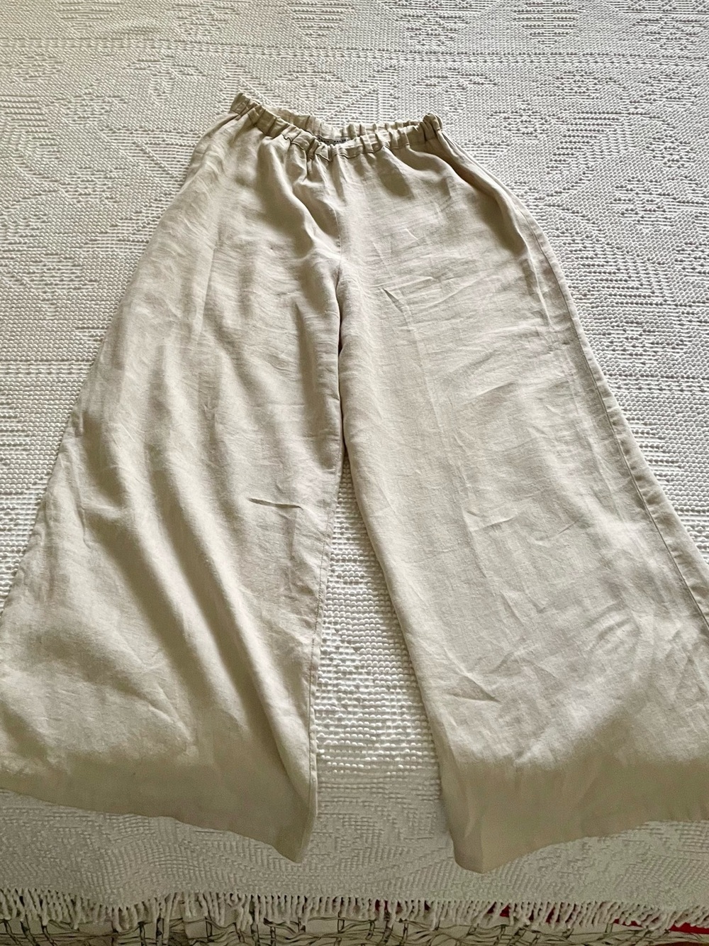 Sarah Pacini 100% Linen Wide-Leg Pants - Beige S or M